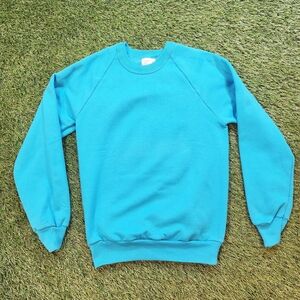 Vintage 90s Blank Turquoise Crewneck Sweater. Deadstock Lile New. Made In Canada